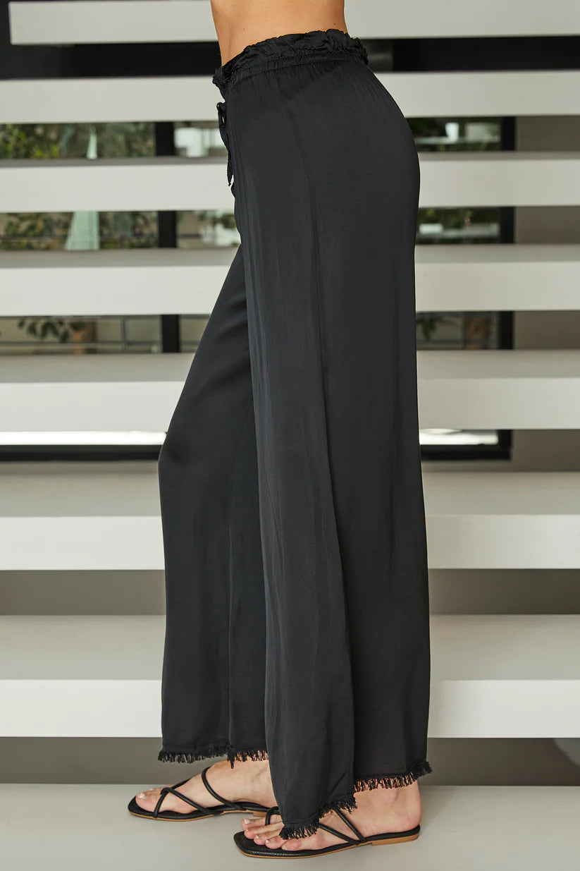DRAWSTRING WAIST RAW EDGE PALAZZO PANT