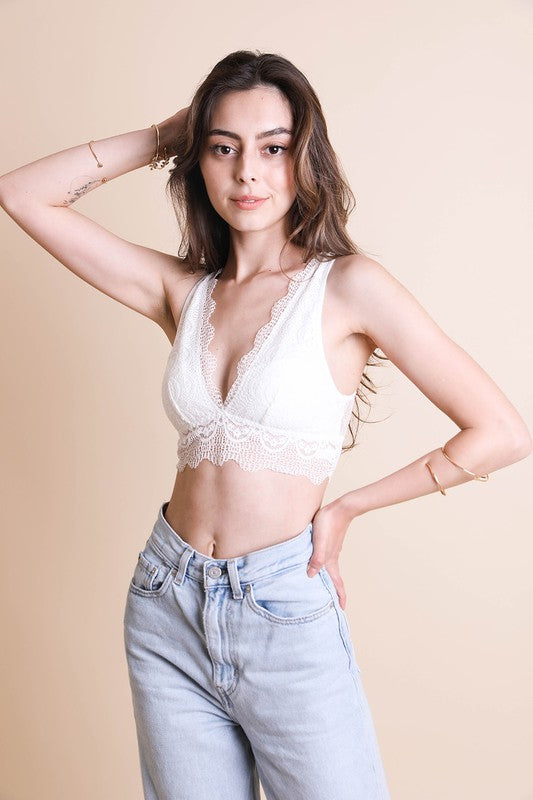 PADDED PLUNGE LACE BRALETTE