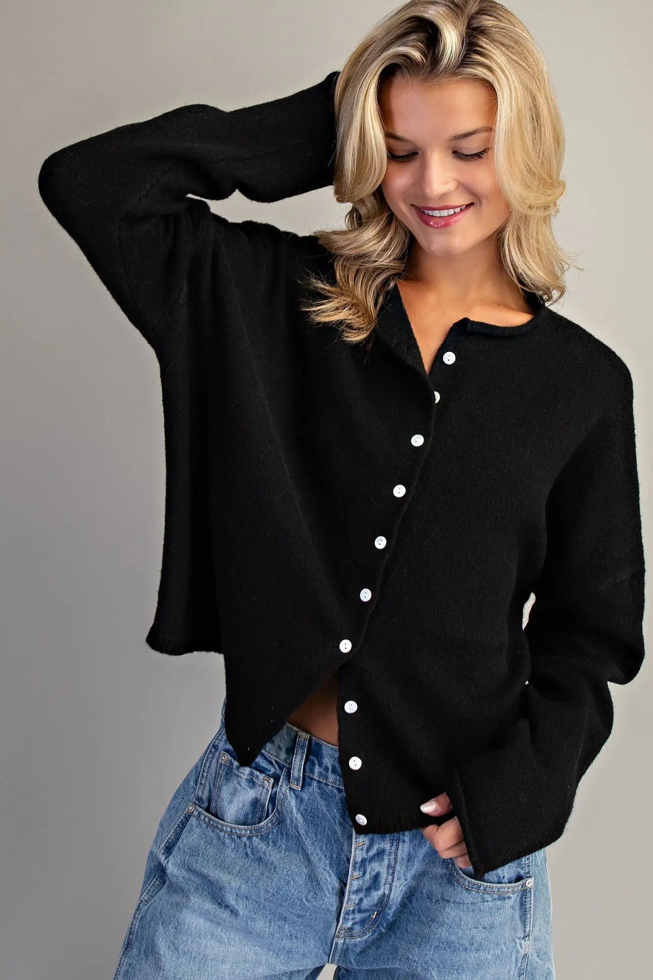 SOLID BUTTON DOWN LONG SLEEVE CARDIGAN