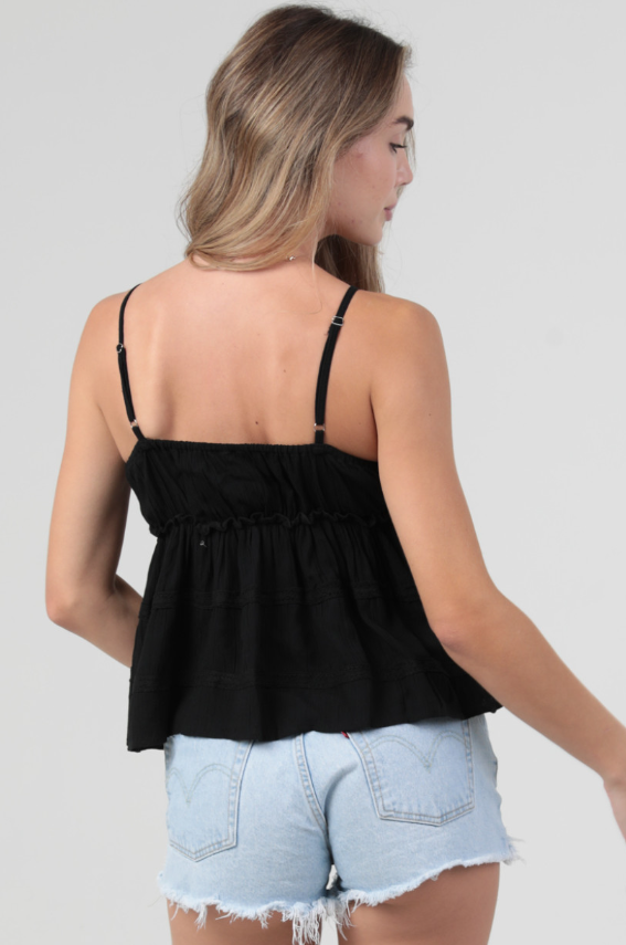 V-NECK SPAGHETTI STRAP LACE TRIM TOP