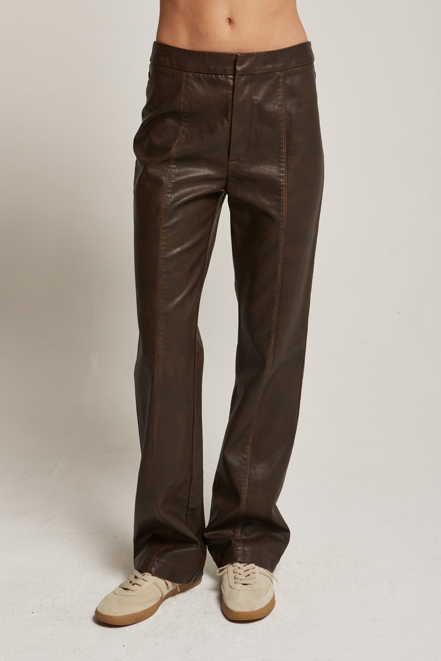 DISTRESSED VEGAN LEATHER PANTS