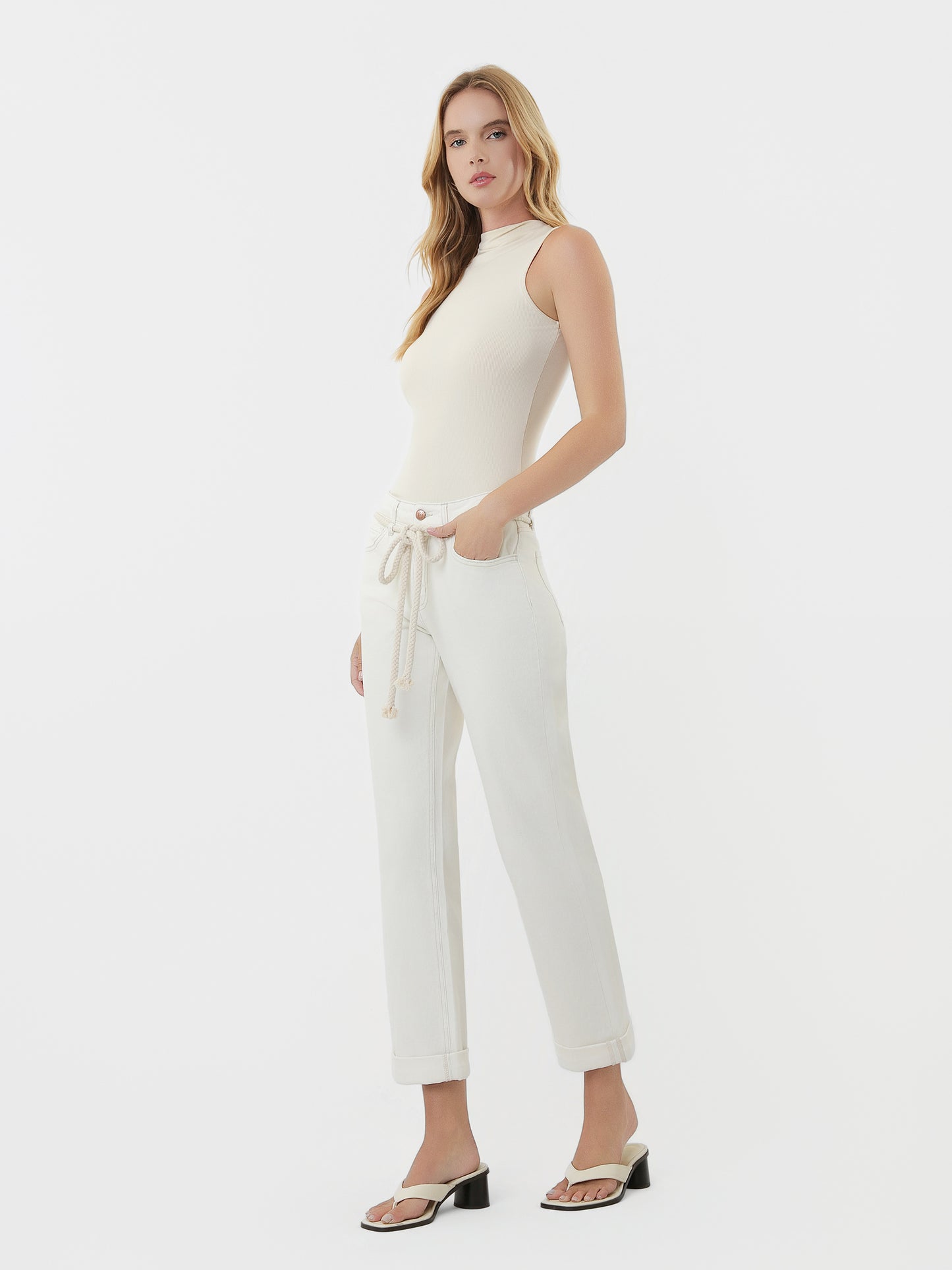 FLYING MONKEY DENIM ROPE CORD CUFFED BAGGY BOYFRIEND JEANS