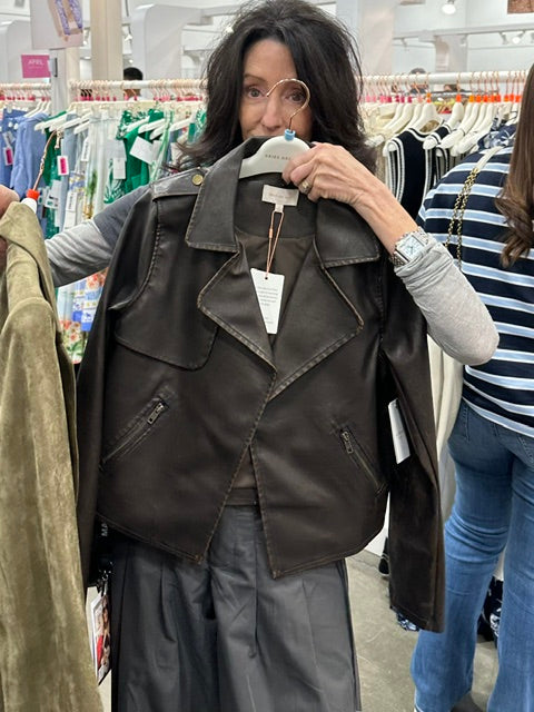 DITRESSED FAUX LEATHER MOTO JACKET