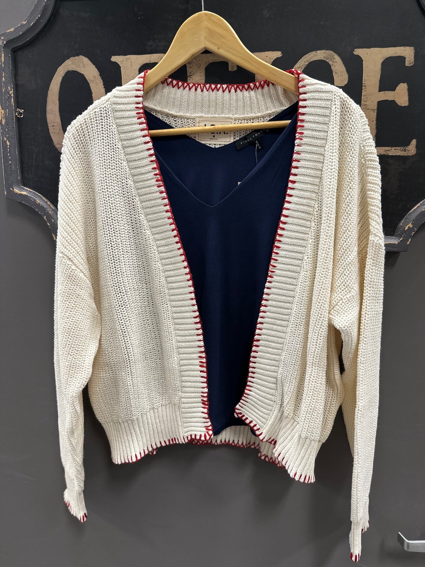 AMERICAN FLAG CONTRAST STITCHING KNIT CARDIGAN