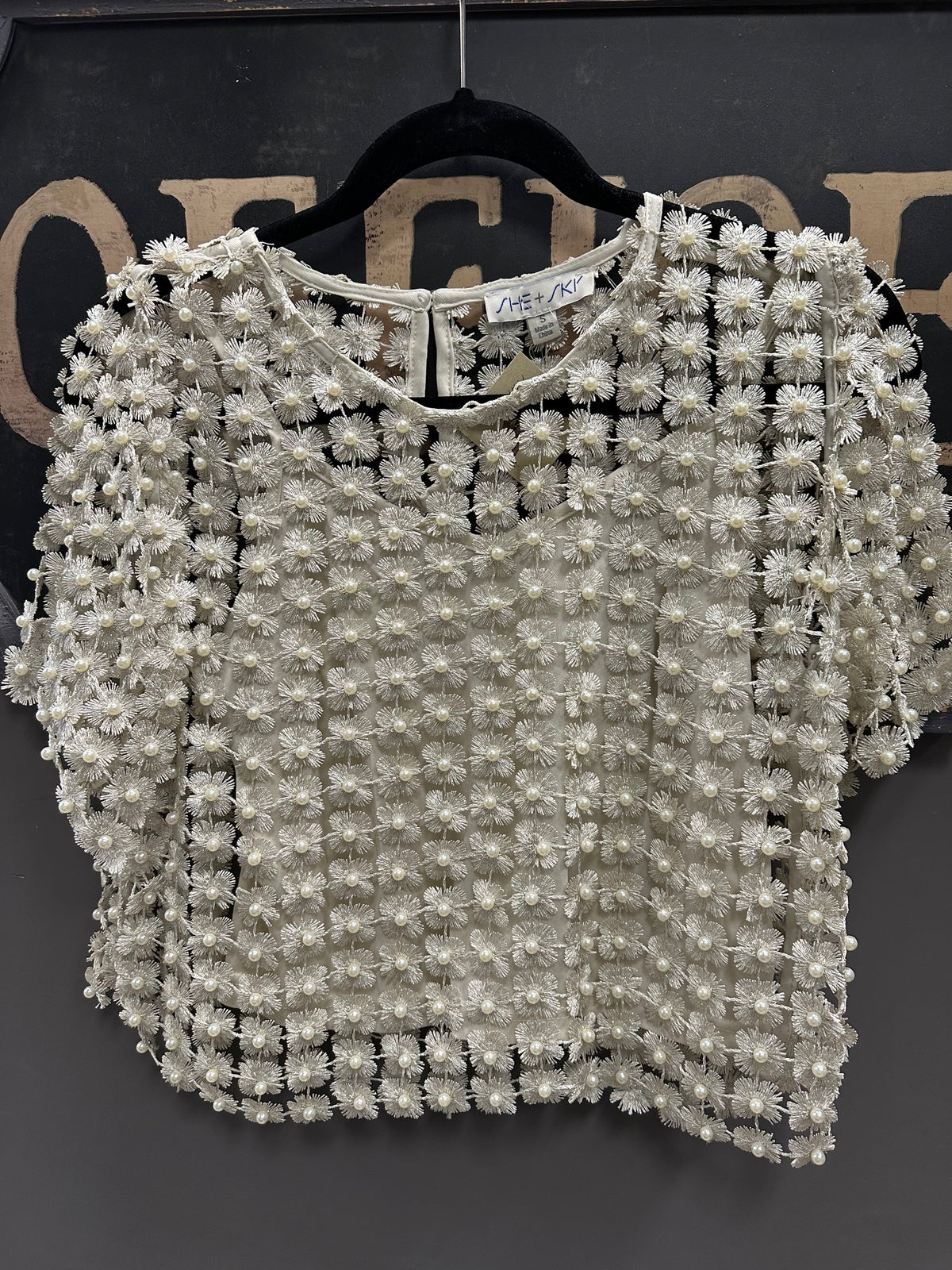 LUREX CROCHET LACE PEARL BEADED TOP