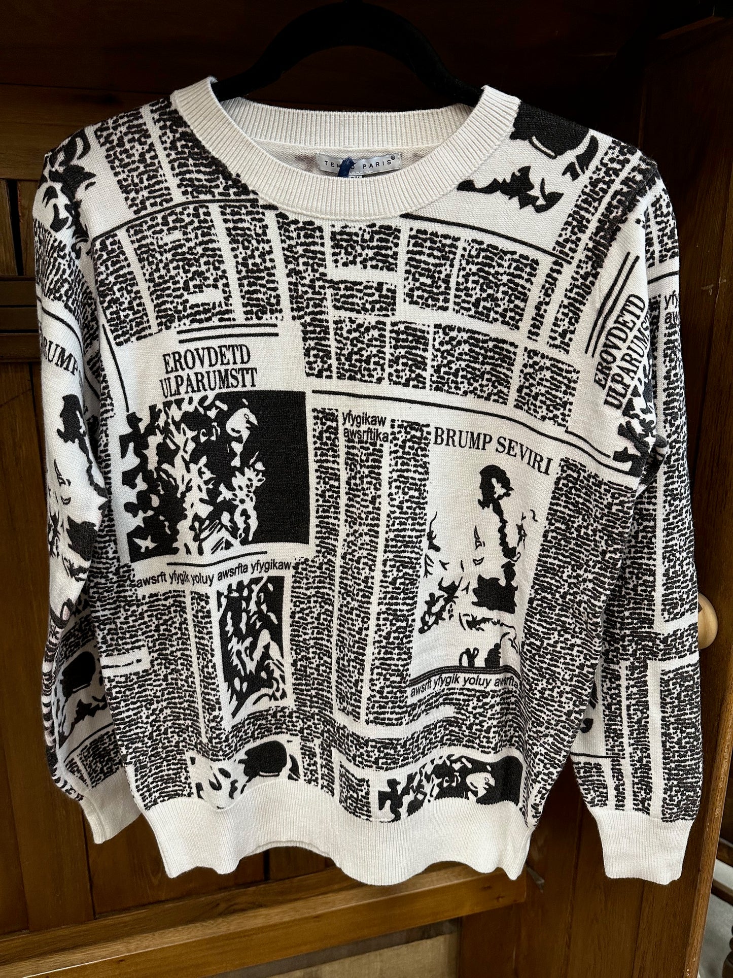 NEWSPAPER PRINT KNIT SWEATER