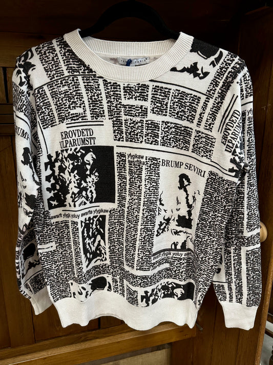 NEWSPAPER PRINT KNIT SWEATER