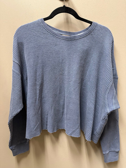 LONG SLEEVE WAFFLE KNIT TOP WITH CROSS OPEN BACK