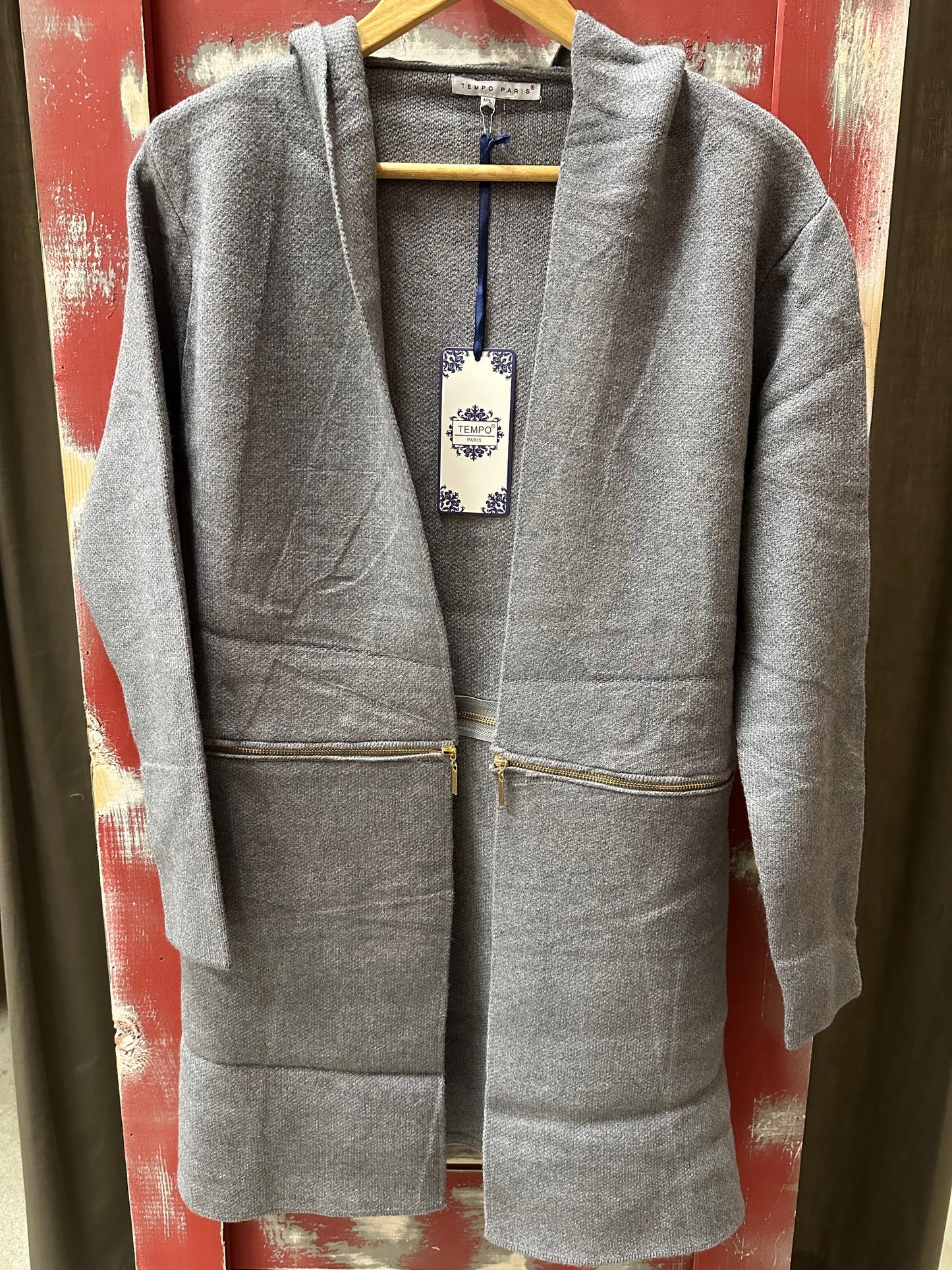 KNIT CARDIGAN HOODIE ZIPS IN HALF