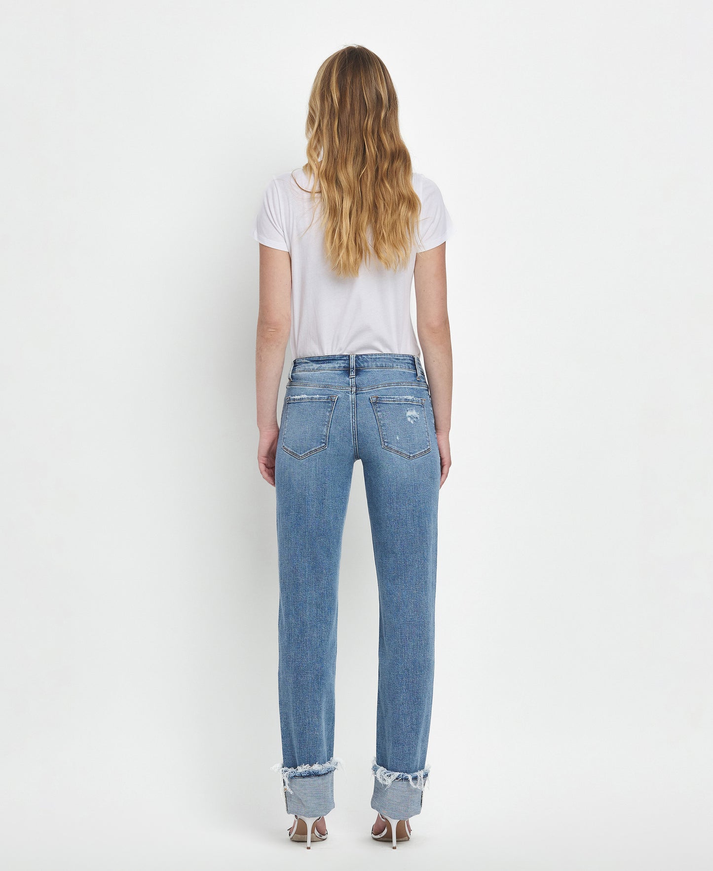 MID RISE CUFFED DENIM STRAIGHT LEG FULL LENGTH