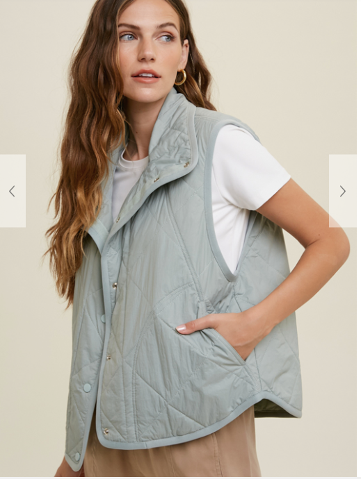 QUILTED BUTTON UP VEST W/ SIDE POCKETS