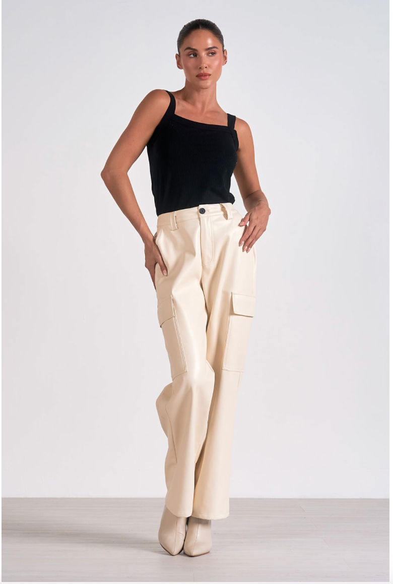 FAUX LEATHER CARGO PANT
