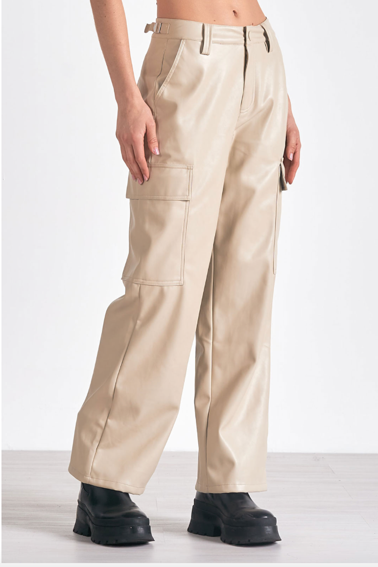 FAUX LEATHER CARGO PANT