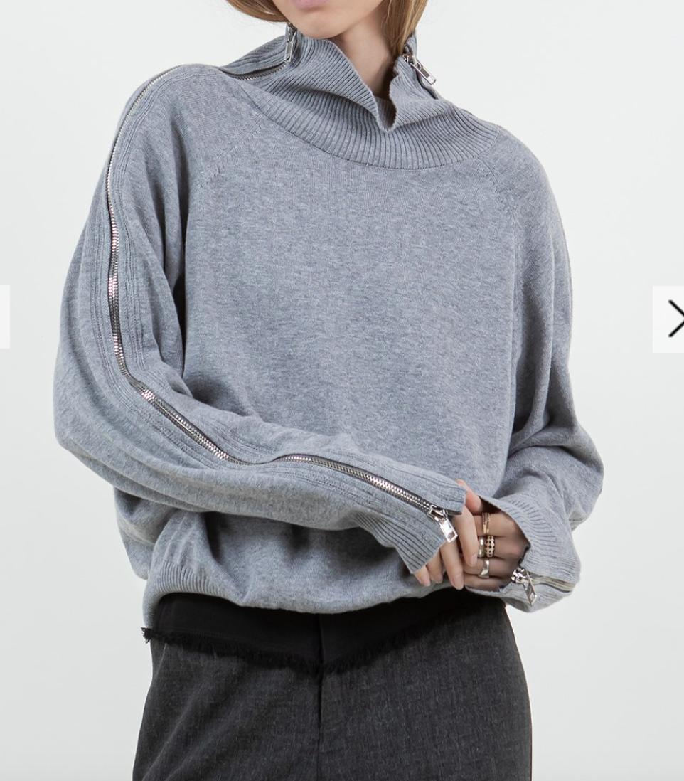 MULTI WAY ZIPPER SWEATER WITH CONTRAST INNER PANEL