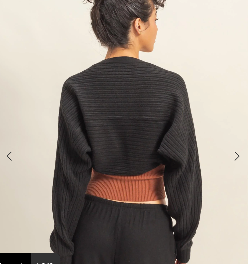 RIBBED KNIT BOLERO CARDIGAN