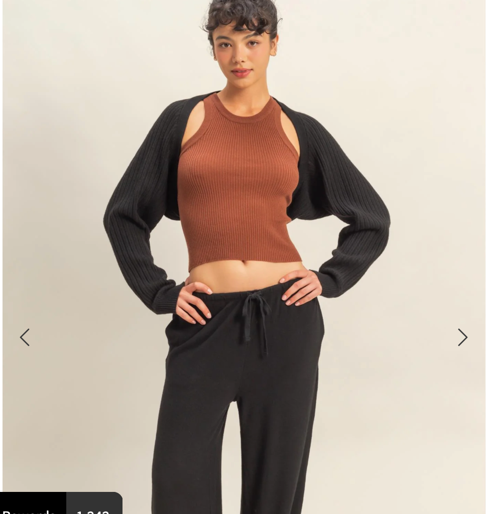 RIBBED KNIT BOLERO CARDIGAN