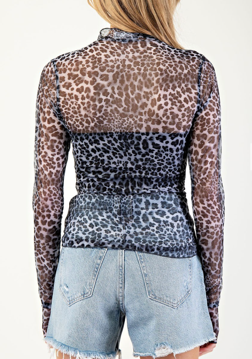 SHEER LEOPARD PRINT LONG SLEEVE TOP