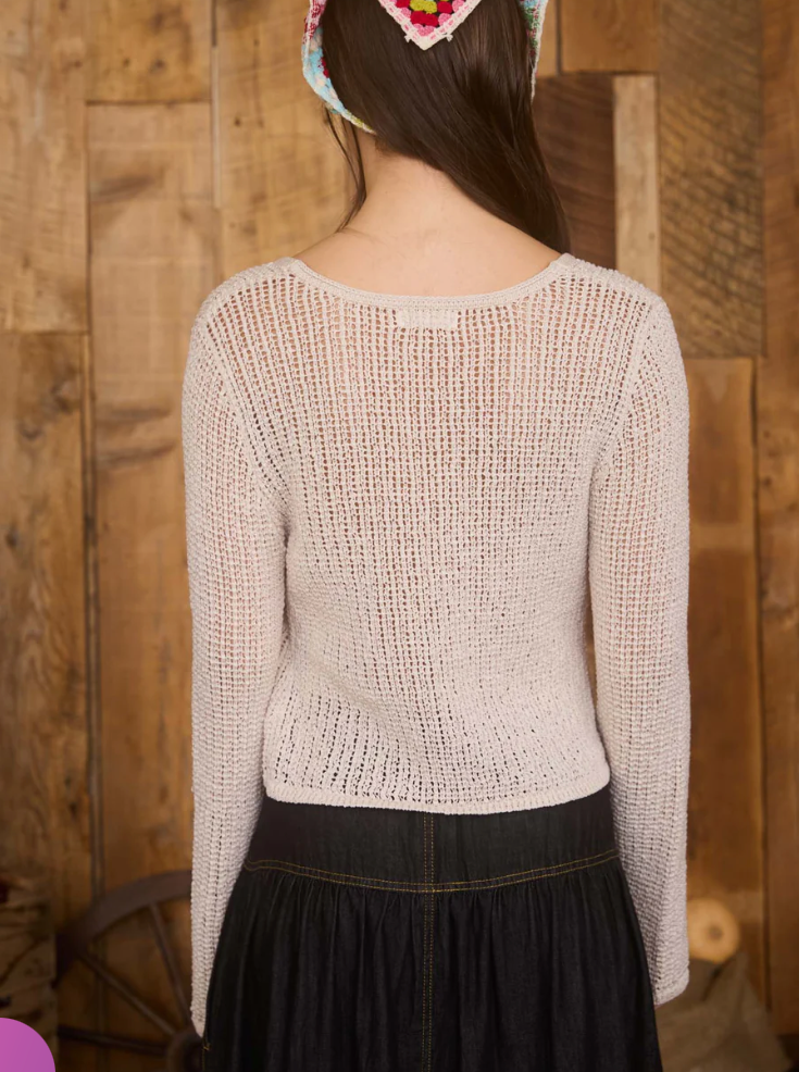 BELL SLEEVE FRONT BUTTON CROCHET KNIT CARDIGAN