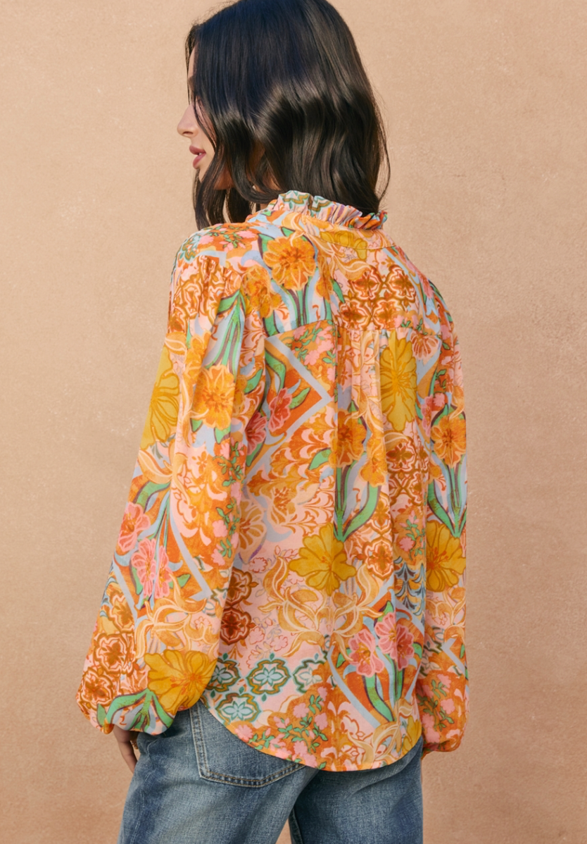 SEVENFOLD BALLOON SHIRRING BUTTON DOWN BLOUSE