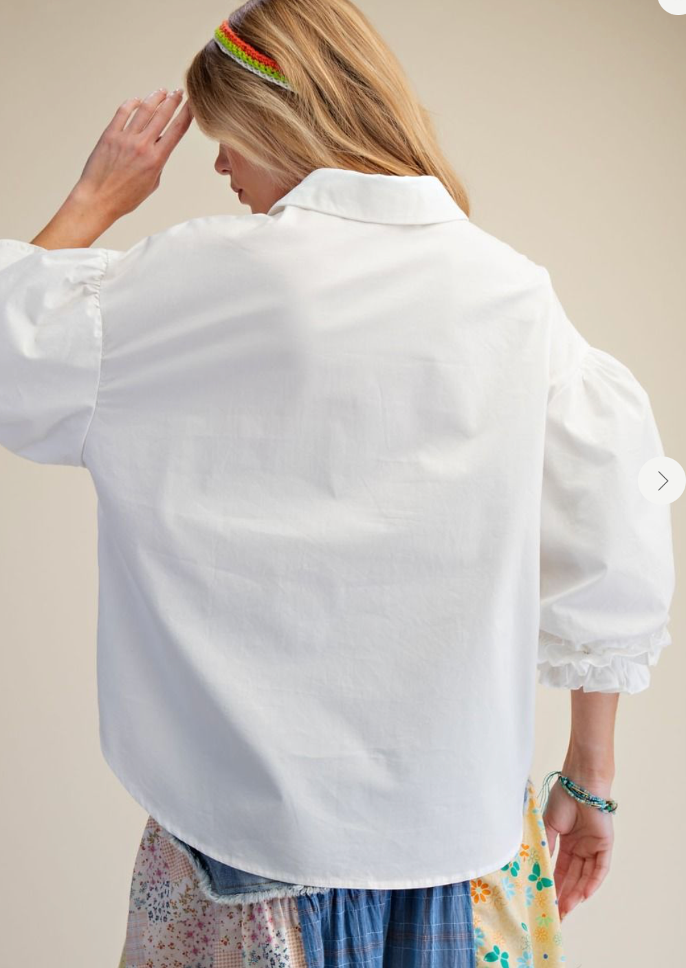 3/4 SLEEVES BUTTON DOWN POPLIN TOP