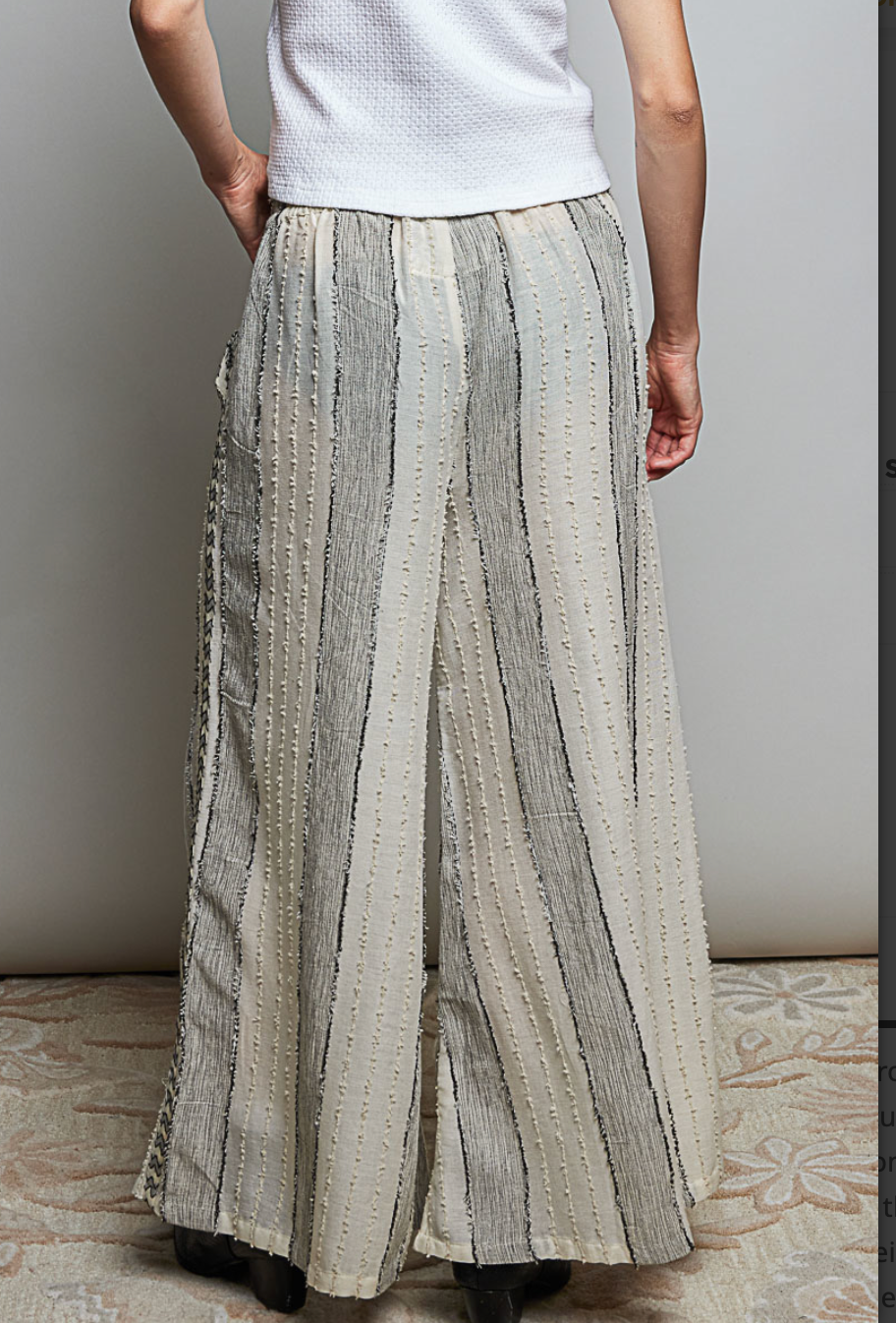 STRIPED TEXTURED FABRIC CRAFTED WAISTBAND WIDE-LEG PANTS