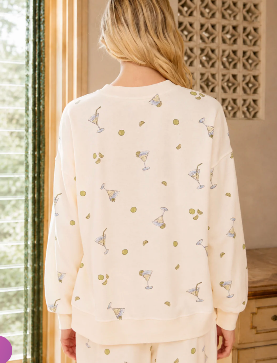 MARTINI MOTIF CREW NECK LONG SLEEVE KNIT TOP