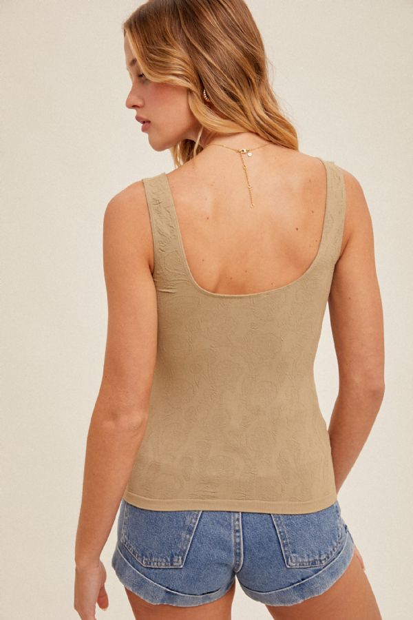 DEEP SCOOP NECK JACQUARD SEAMLESS TANK TOP