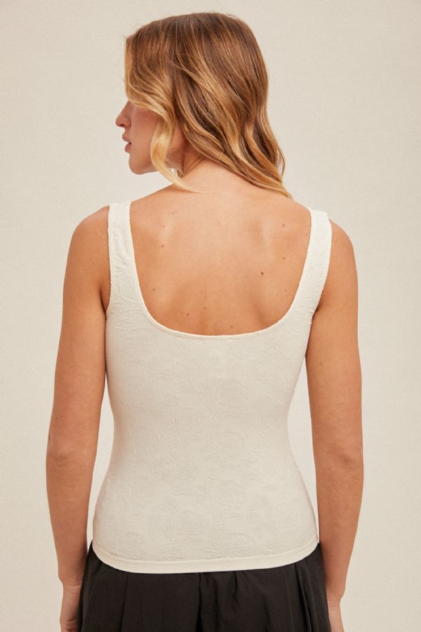 DEEP SCOOP NECK JACQUARD SEAMLESS TANK TOP