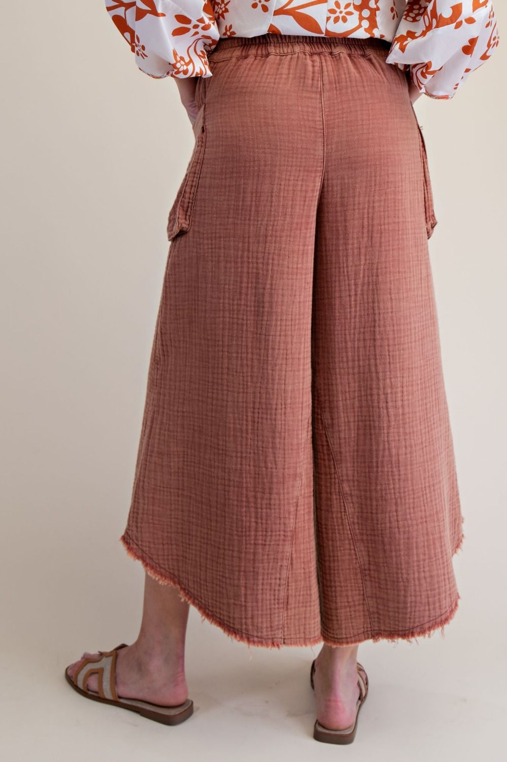 WASHED COTTON GAUZE PALAZZO PANTS