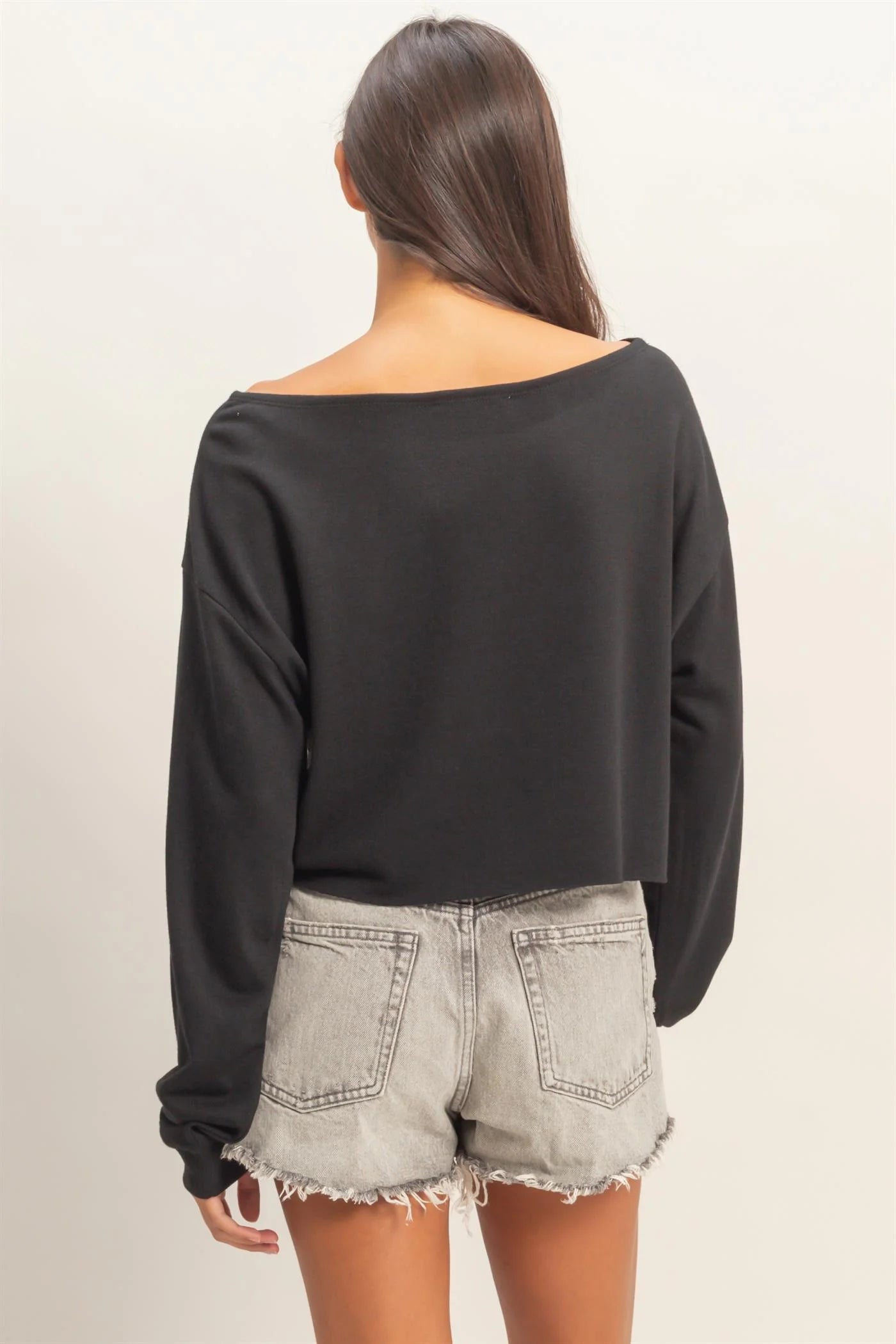 KNIT LONG SLEEVE BOAT NECK TOP