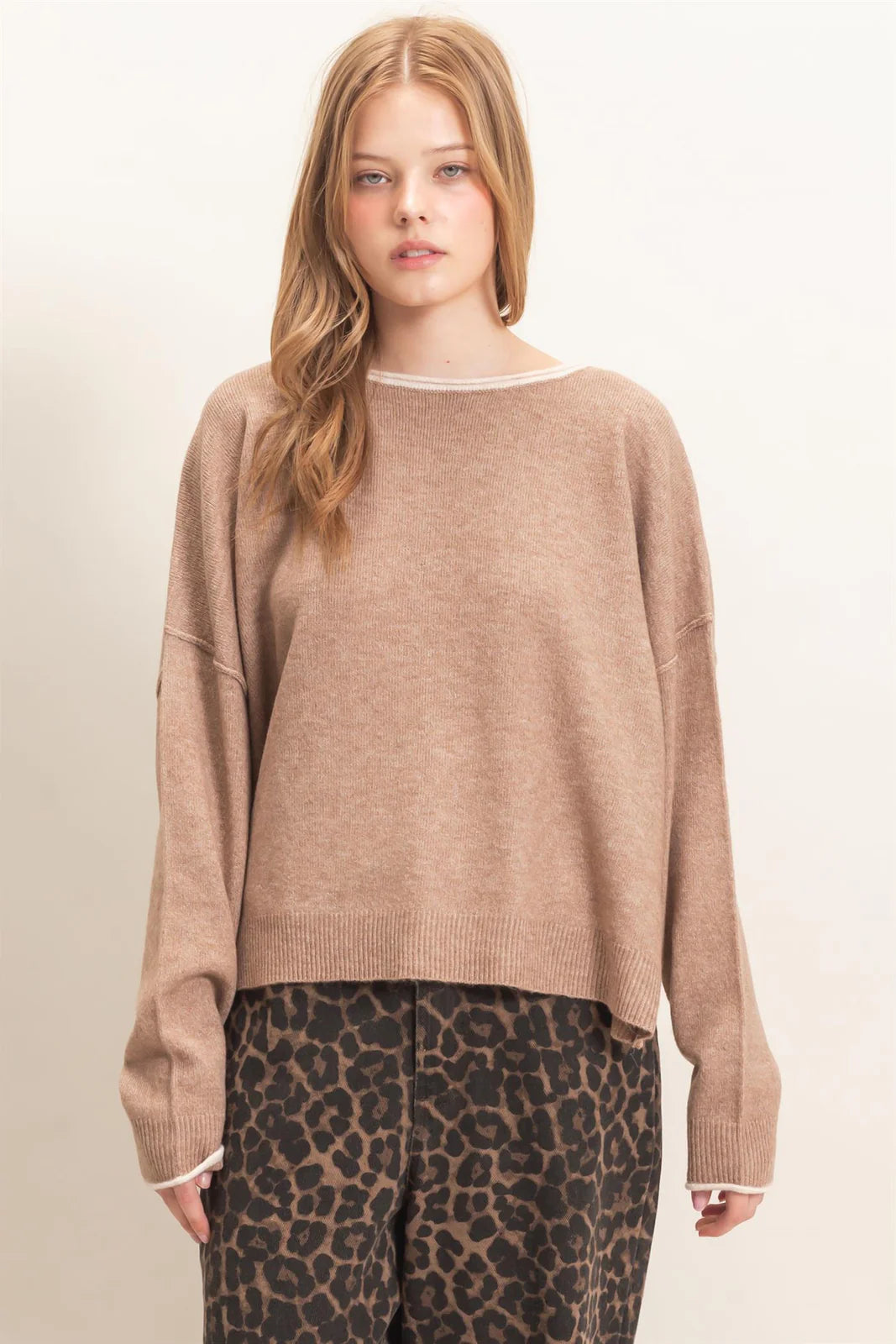 RELAXED WIDE NECK KNIT SWEATER