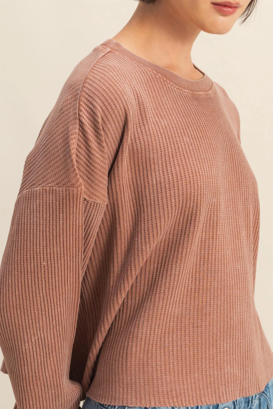 CREW NECK WAFFLE TOP