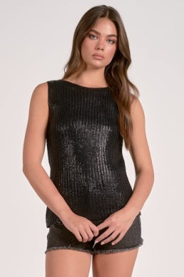 SHINE CREW NECK CABLE KNIT SWEATER TANK