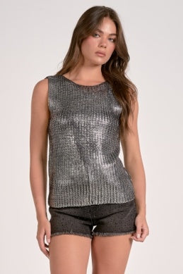 SHINE CREW NECK CABLE KNIT SWEATER TANK