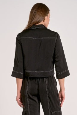 SILKK LIKE 3/4 SLEEVE BUTTON DOWN SHACKET