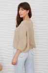 FUZZY KNIT BOAT NECK 3/4 SLEEVE SWEATER