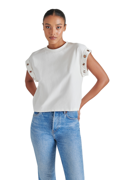 STEVE MADDEN MADDOX TOP WITH CAP SLEEVE AND GROMMET DETAIL