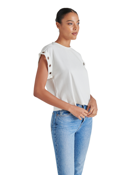 STEVE MADDEN MADDOX TOP WITH CAP SLEEVE AND GROMMET DETAIL