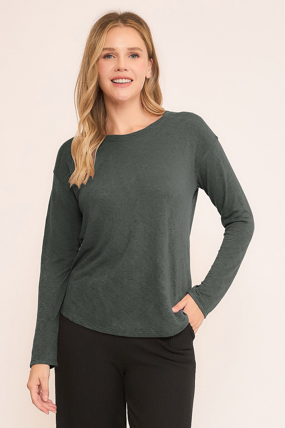 HACCI SLUB ROUND NECK DROP SHOULDER TOP