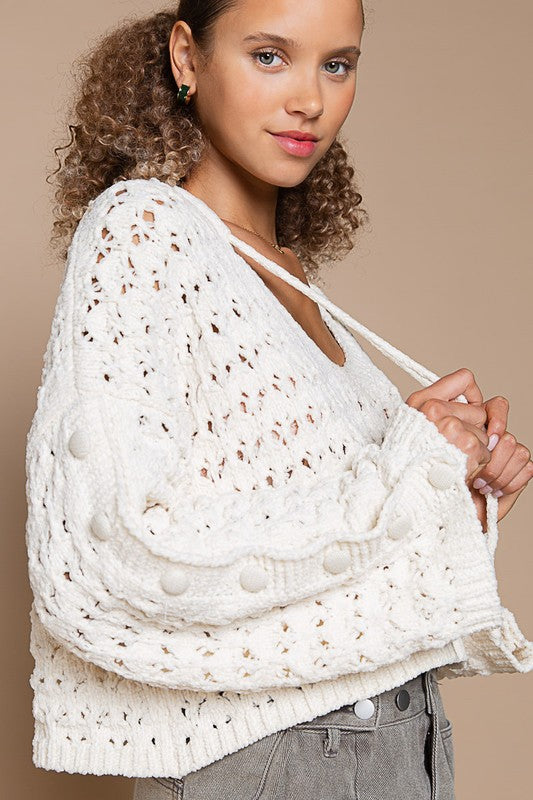 KNITTED CHENILLE HOODED SWEATER