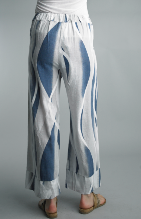 LINEN PRINTED WIDE LEG PANT W/ELASTIC WAIST
