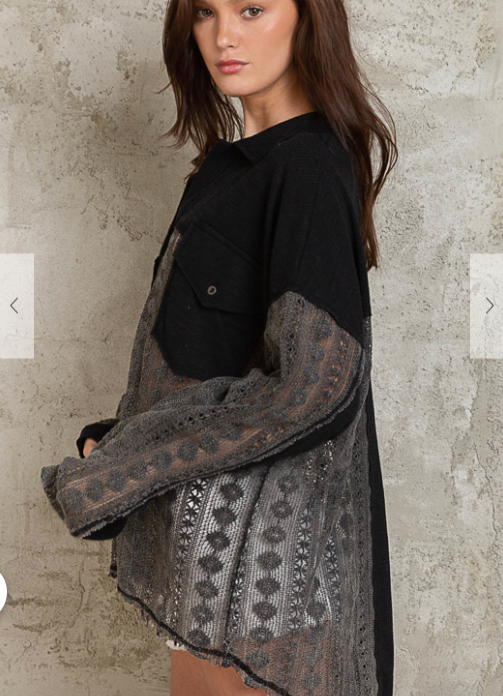 DESIGN COLLARED SHIRT, RELAXED FIT, FEATURED IN RIB AND LACE