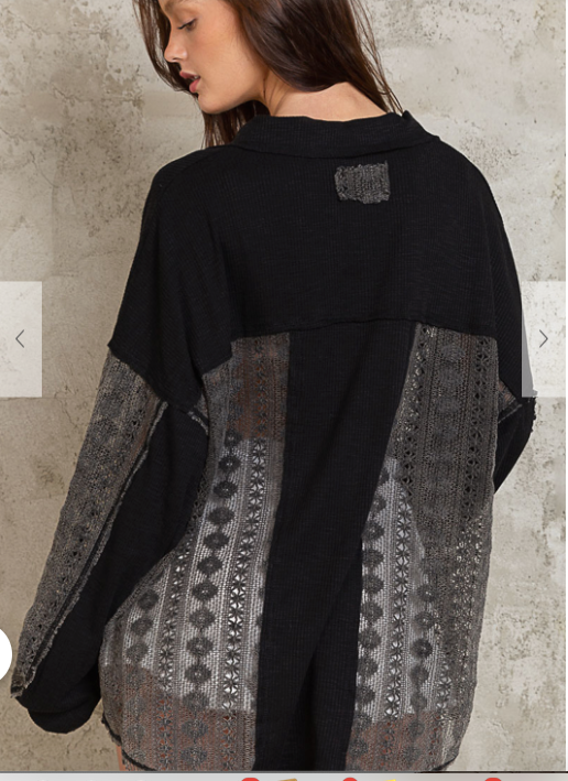 DESIGN COLLARED SHIRT, RELAXED FIT, FEATURED IN RIB AND LACE