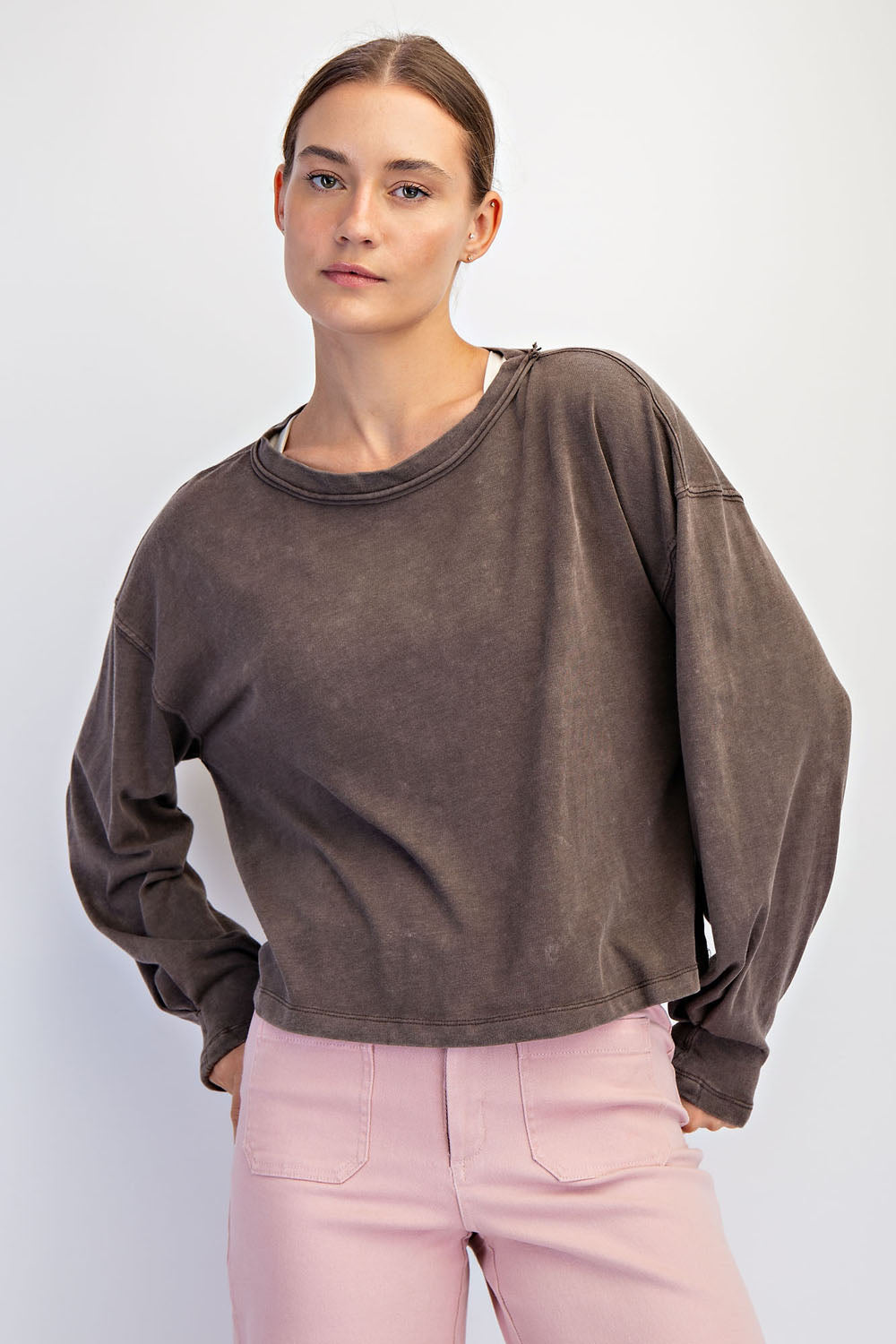 MINERAL WASHED RELAXED FIT LONG SLEEVE TOP