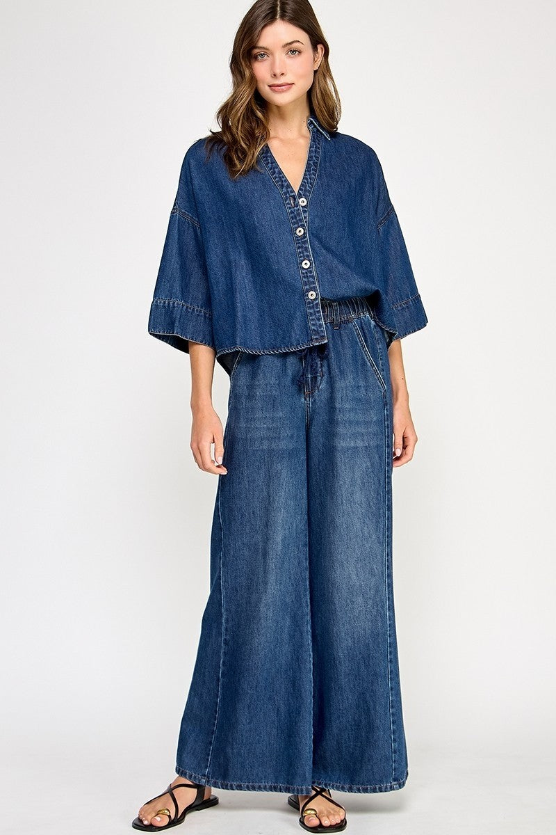 DENIM WIDE SLEEVE SHIRT