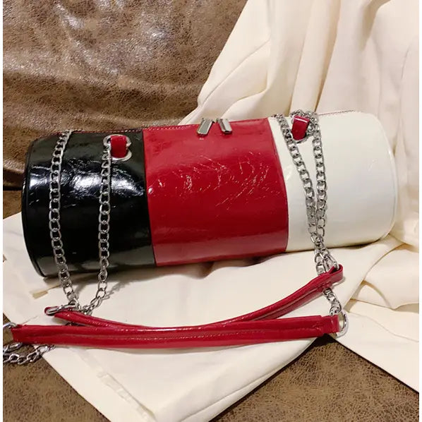 Y2K COLOR BLOCK BARREL SHOULDER BAG