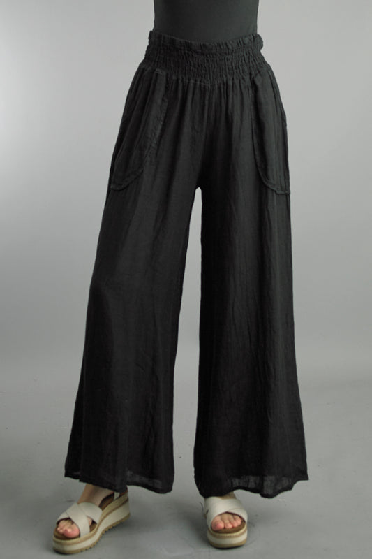 SMOCKED LINEN PANTS