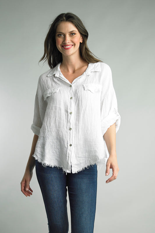 EMBROIDERY LINEN BLOUSE TOP
