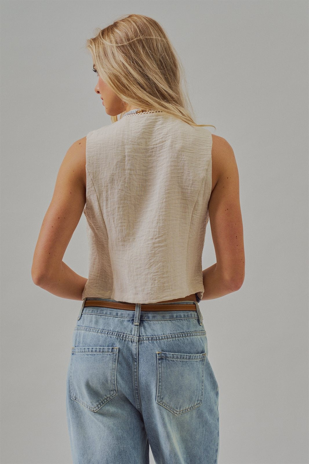 MALTA STRIPE EMBROIDERED CAMP VEST TOP