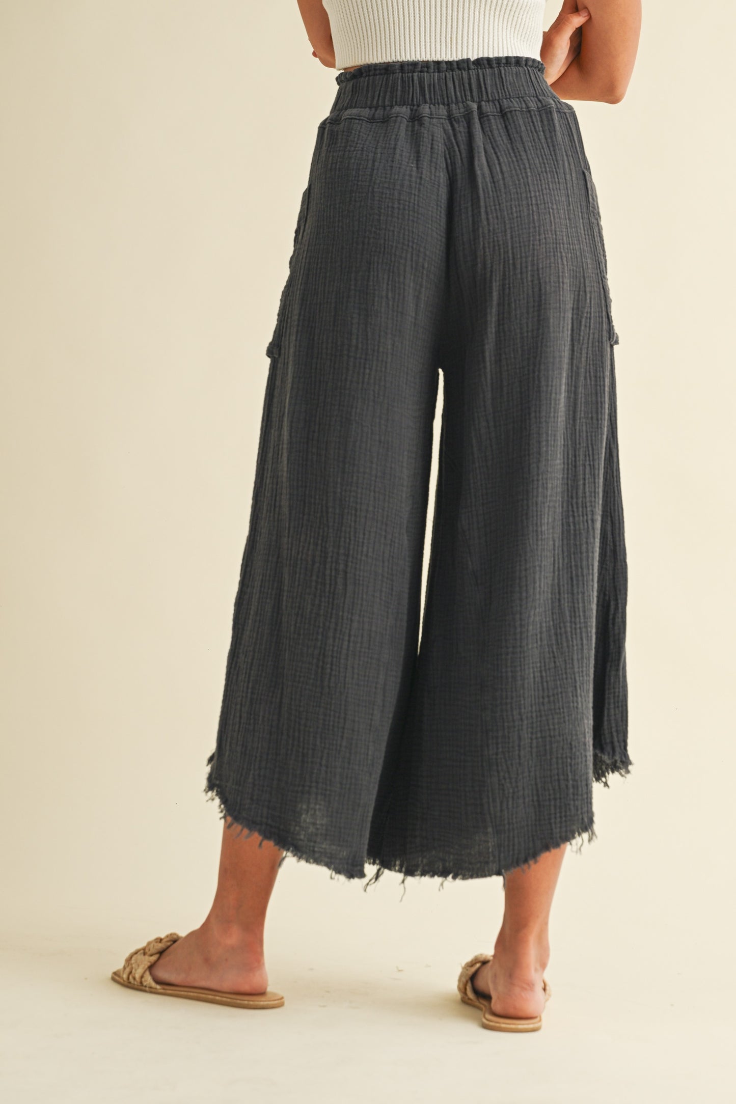 WASHED COTTON GAUZE PALAZZO PANTS